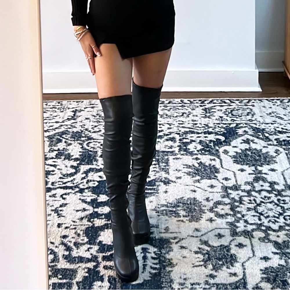 Black thigh high platform boots